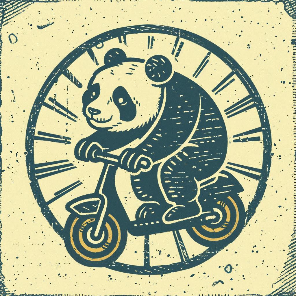 panda  scooter  happy  minimal  blue  yellow  simple  cartoon  playful  whimsical 955313