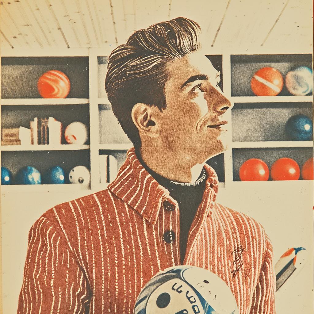 رجل يلعب البولينج في الستينيات، ملصق، رسم توضيحي عتيق، هواية، فن عتيق، نمط حياة 940764