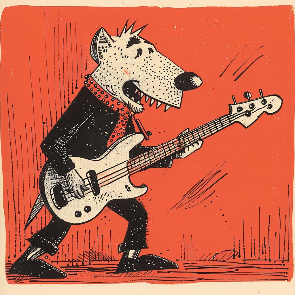 dog  guitar  cartoon  musical  playful  whimsical  illustration  colorful  character  stylized 923036