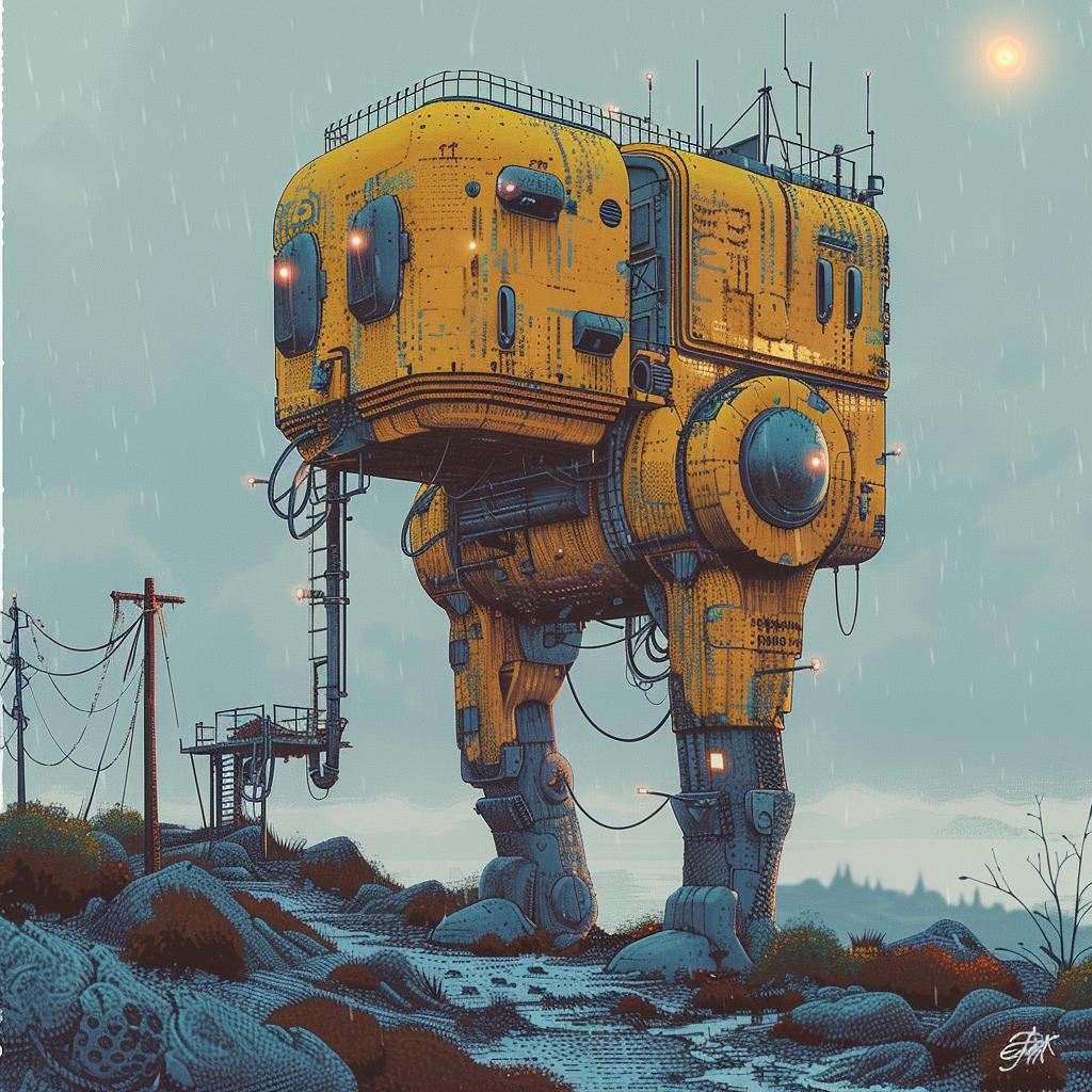 robot  yellow  hill  landscape  simon  stalenhag  painting  surreal  art  illustration 1015335