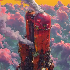 album  art  tower  clouds  red  abstract  NoriYoshi  minimalism  negative  detailed 1040584