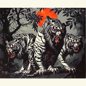 poster  tigers  woods  sun  red  chromolithography  wildlife  nature  illustration  colorful 1048784