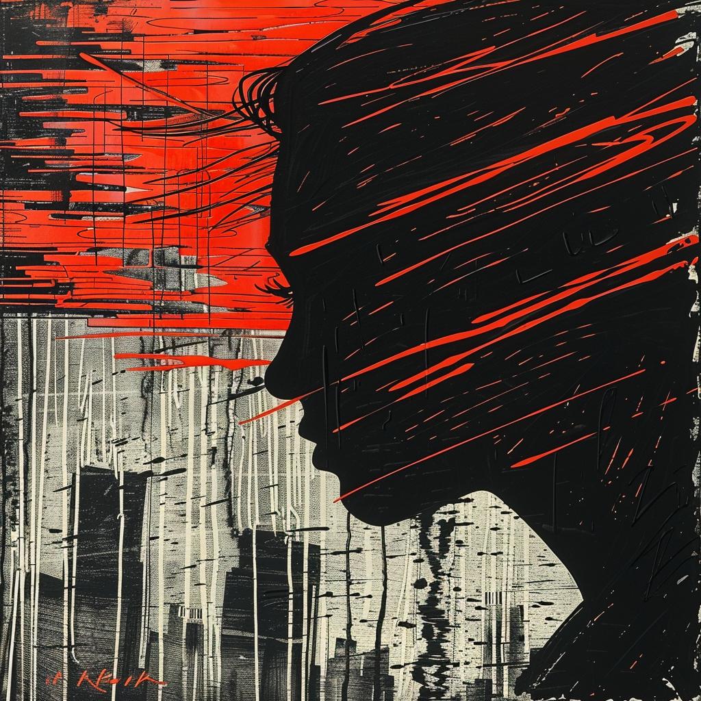woman  red  streaks  hair  painting  bold  colorful  modern  abstract  expressive 928154