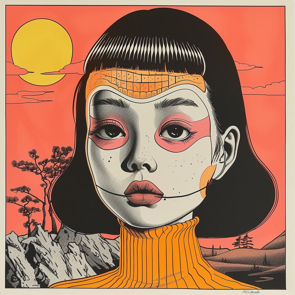 poster  woman  orange  eyes  horror  Japanese  minimalism  style  design  art 1020528