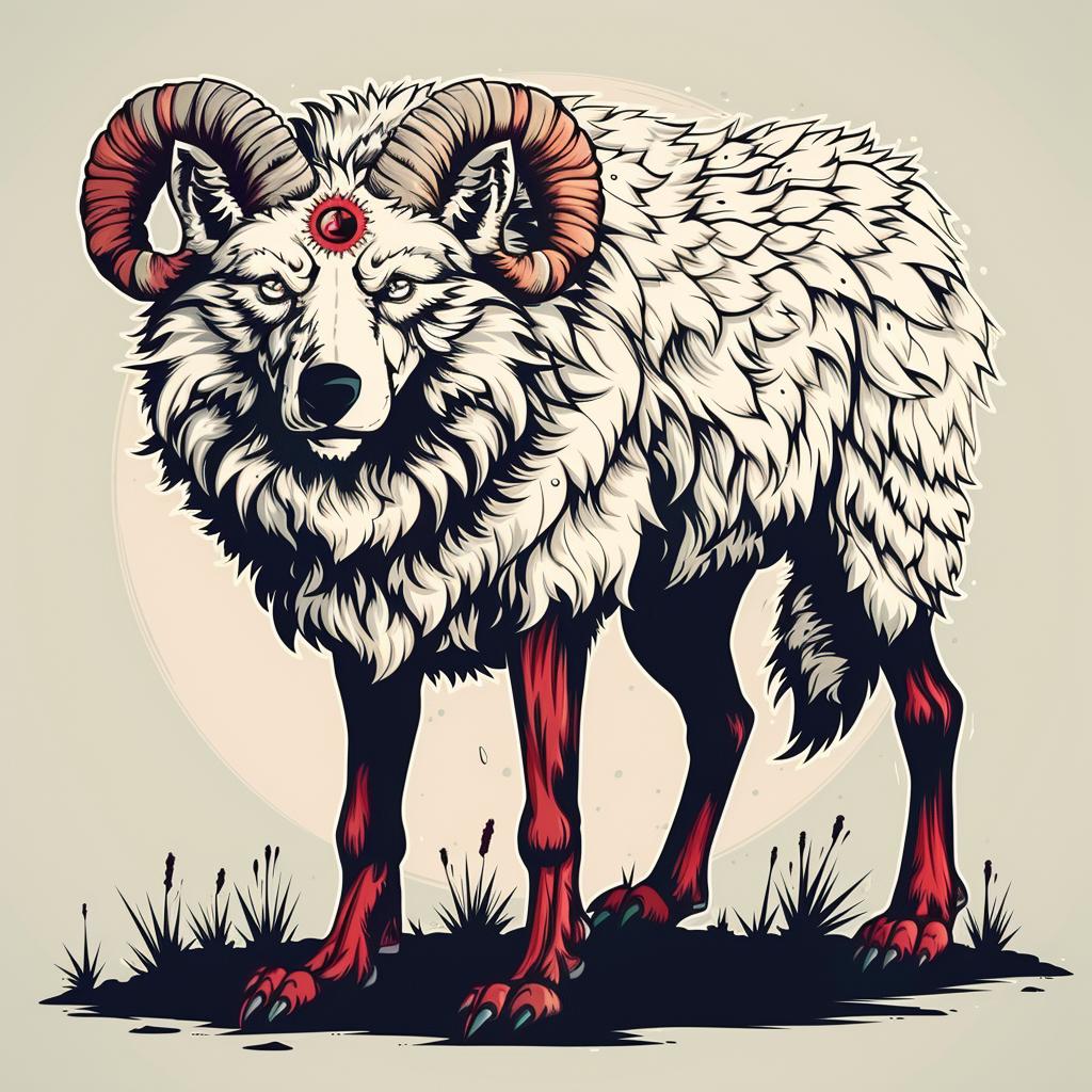 mythical  creature  hybrid  wolf  sheep  horns  red  eyes  fantastical  unique 941190
