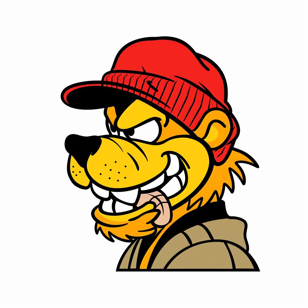 lion  cartoon  aggressive  red  hat  streetwise  minimal  urban  animal  character 958959