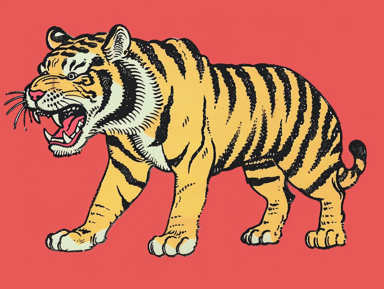 tiger  red  background  art  illustration  bold  design  animal  tattoo  vintage 919181