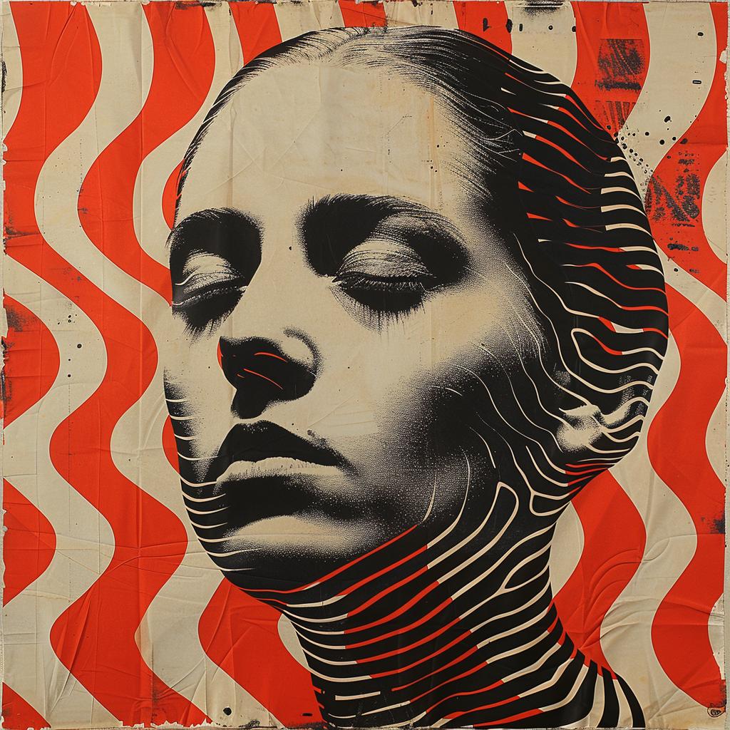 surreal  album  cover  hyper-realistic  screenprinting  BARRY  MCGEE  woman  red  stripes 960246