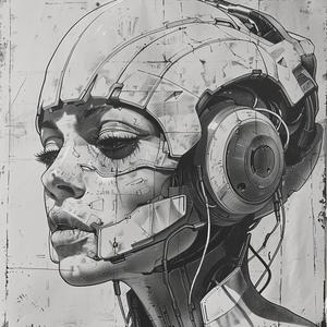 cyberpunk  character  copperplate  engraving  drawing  woman  headphones  futuristic  style  art 1074142