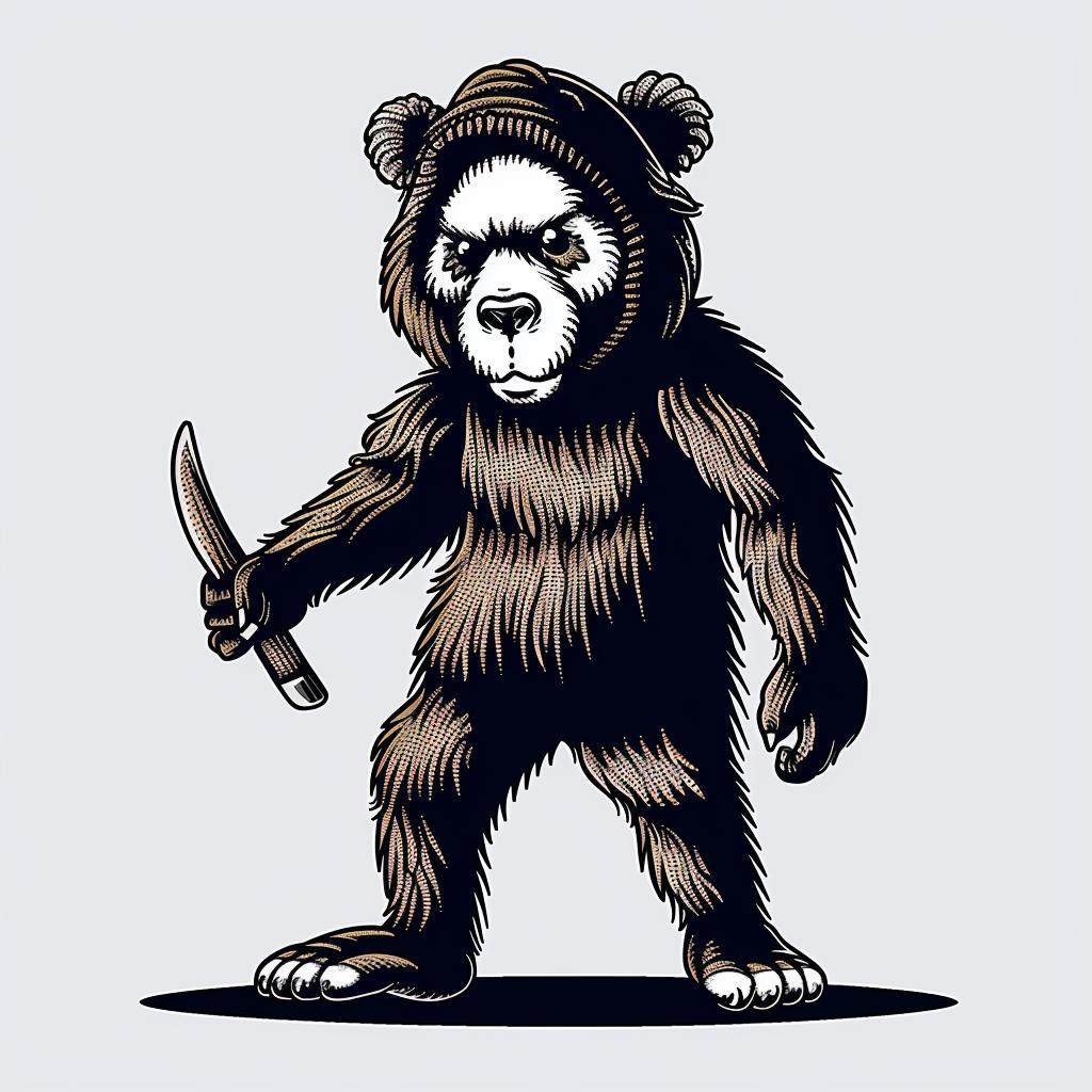 bear  hooded  knife  cartoon  humorous  illustration  animal  playful  vector  whimsical 939926