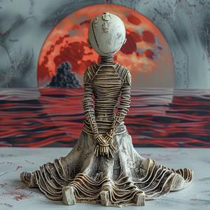 statue  woman  rock  red  moon  figurine  ceramic  contemplative  night  elegant 1038786