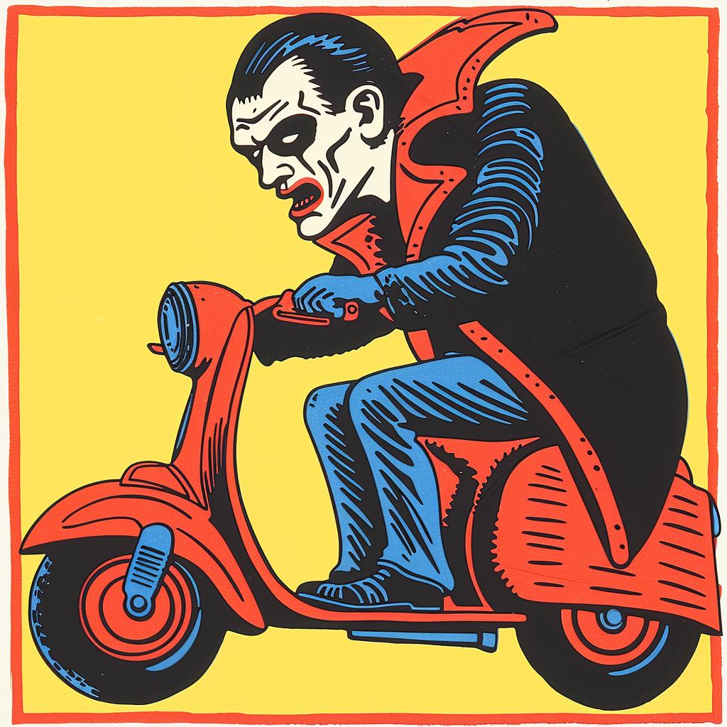 Dracula  scooter  cartoon  character  design  vehicle  fun  playful  movement  raw 962782