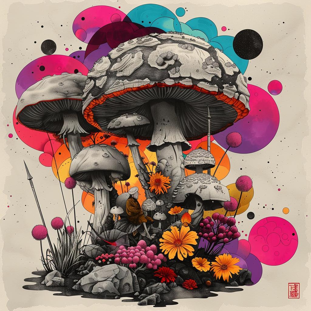 mushrooms  spores  skull  flowers  plants  villagers  Japanese  cluster  intertwined  silhouette 1036269