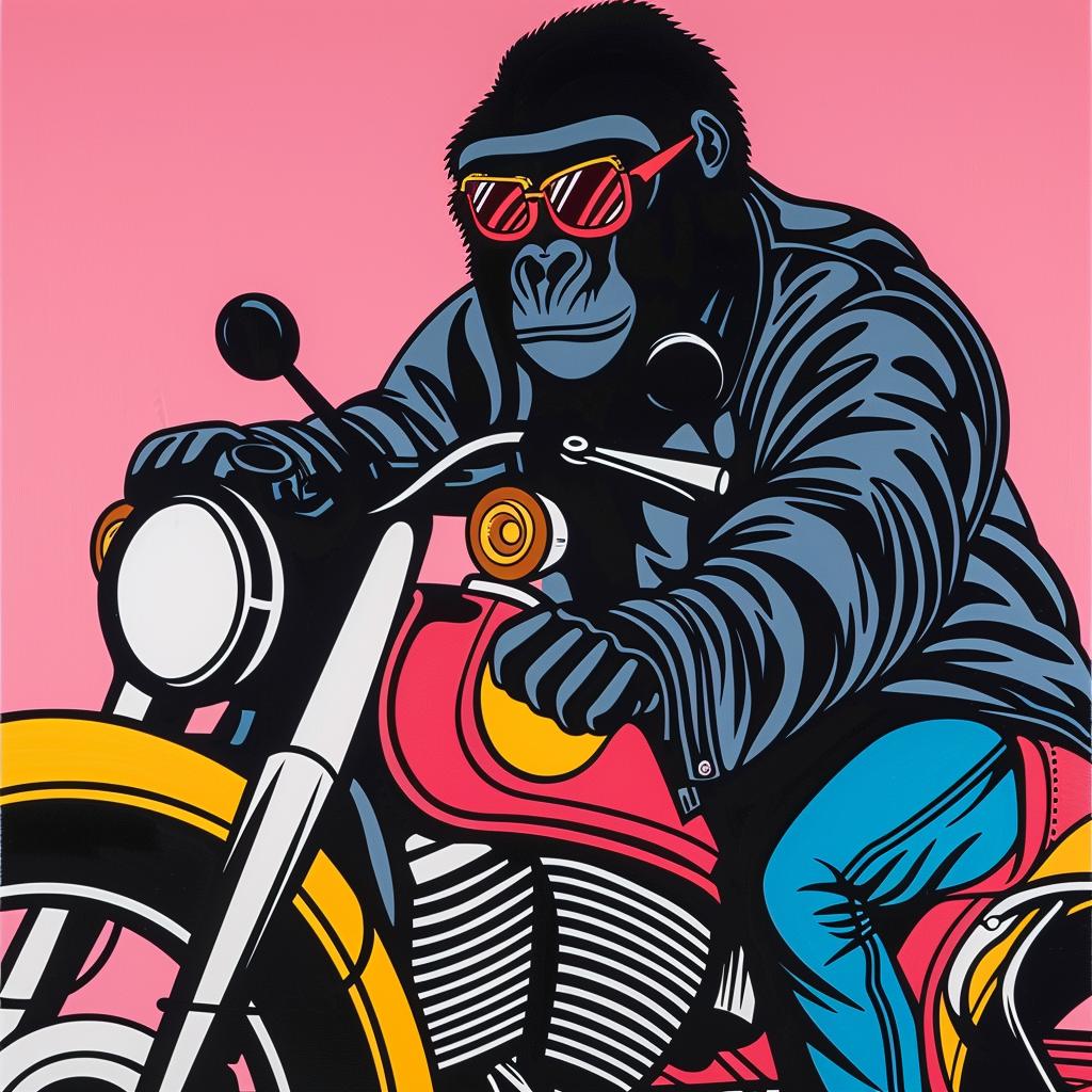 gorilla  motorcycle  painting  wildlife  action  stylized  ride  illustration  fun  adventure 1024344