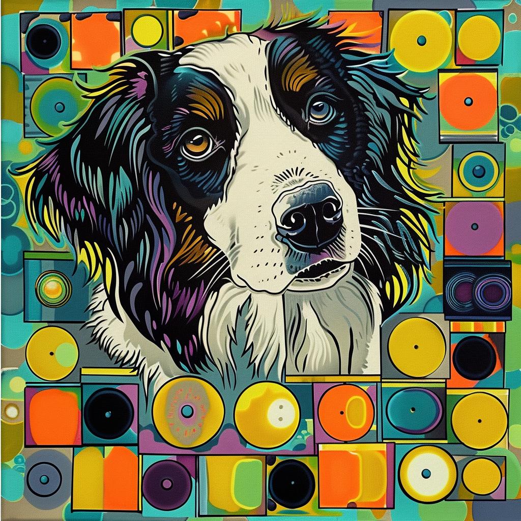 dog  border  collie  colorful  circles  blue  metal  print  modern  art 938542