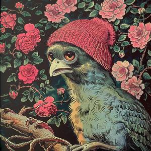 owl  hat  branch  flowers  painting  chromolithography  whimsical  colorful  illustration  art 1051284
