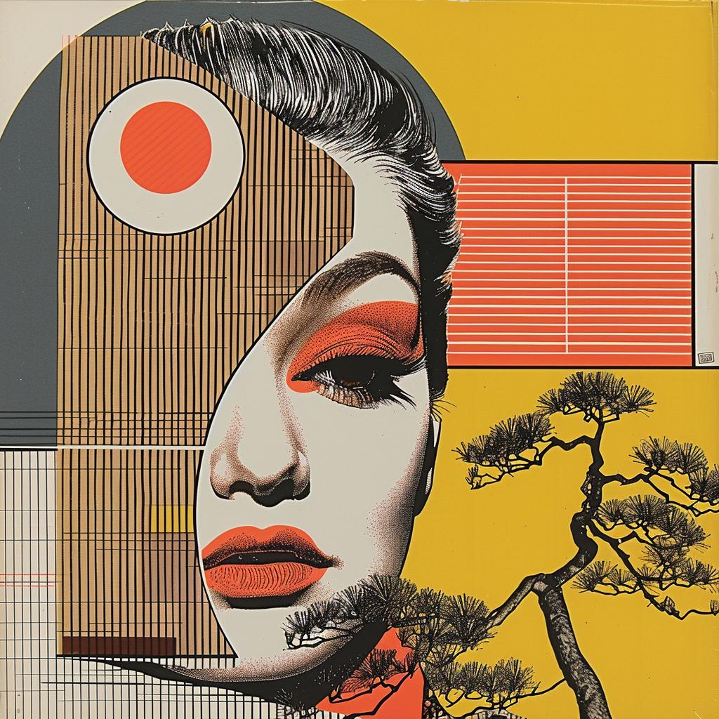 horror  novels  Japanese  minimalism  painting  woman  orange  yellow  background  style 1020007