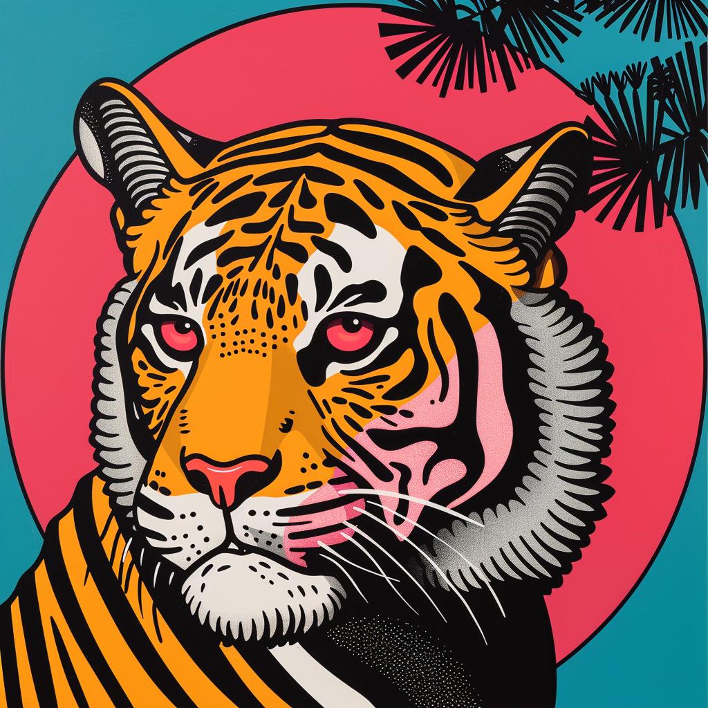 tiger  japanese  red  eye  pink  background  wildlife  vivid  expression  art 973673