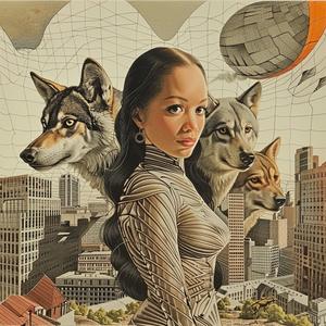امرأة ذئاب مدينة ليل صورة خيالية أزياء حضرية رسم توضيحي درامي 1037215