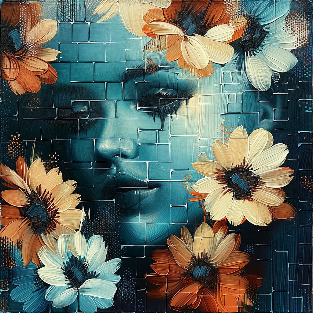woman  flowers  face  portrait  artistic  teal  orange  colorful  expressive  whimsical 963714