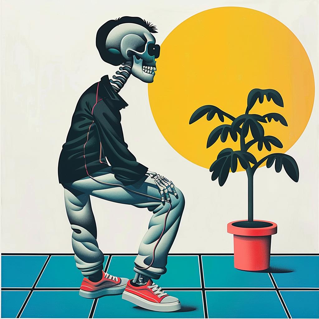 skeleton  plant  tiled  floor  surreal  art  album  poster  creative  Joan 978168