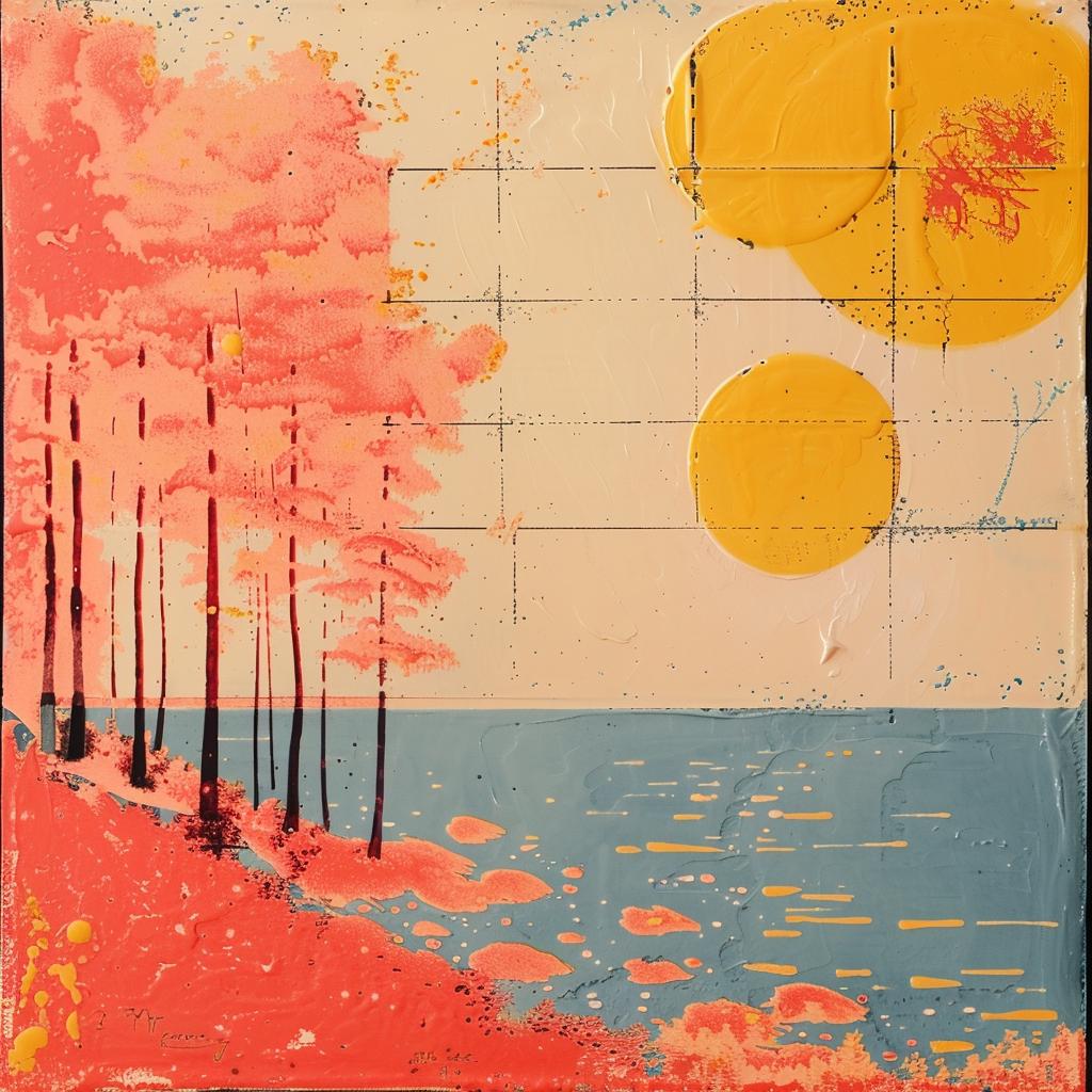 trees  sun  encaustic  paint  sky  impression  color  nature  artwork  landscape 1015998