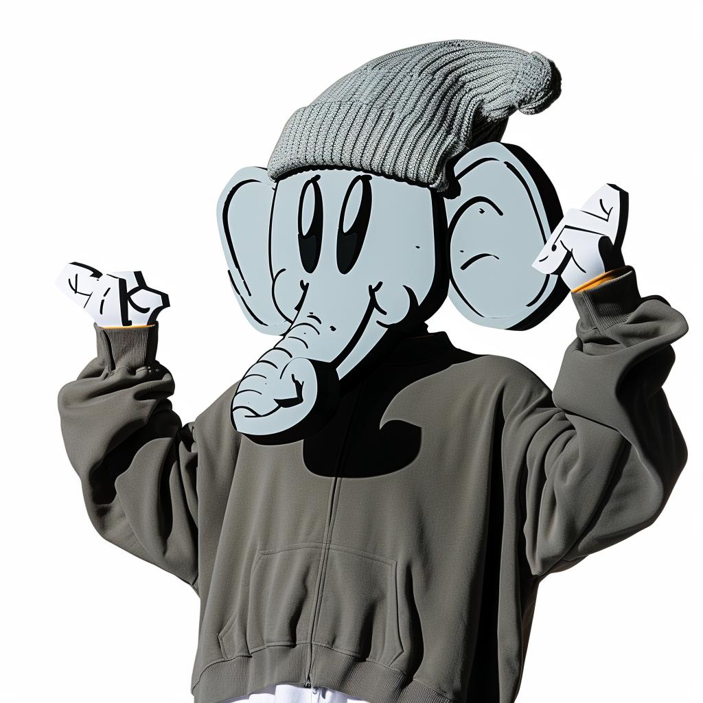 anthropomorphic  elephant  aggressive  streetwise  cartoon  gray sweatshirt  hat  mask  minimal  street culture 958815