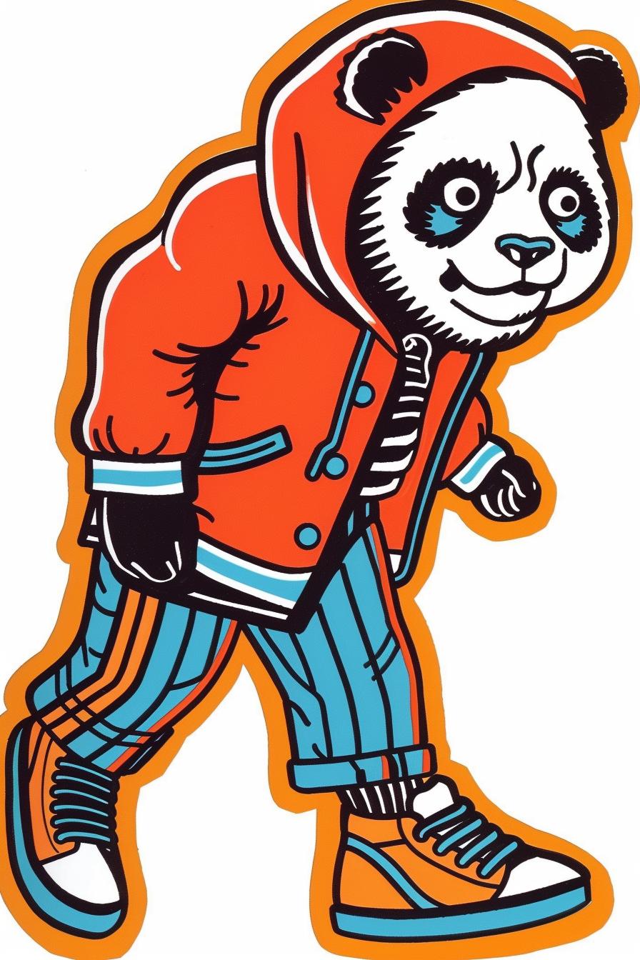 panda  jacket  pants  streetwear  dynamic  walking  pose  stylized  casual  urban 938810
