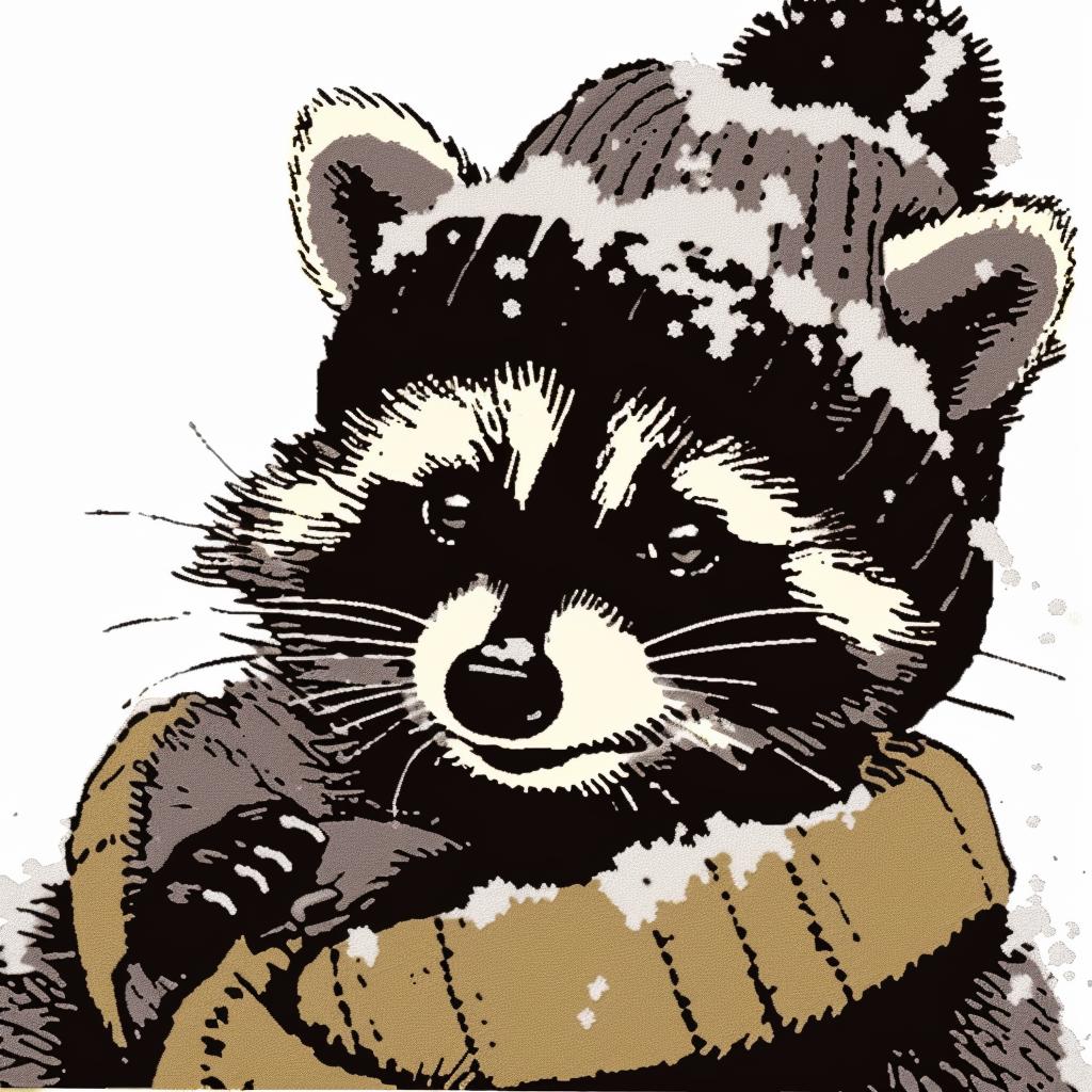 raccoon  hat  scarf  white  background  animal  funny  cute  illustration  winter 942350