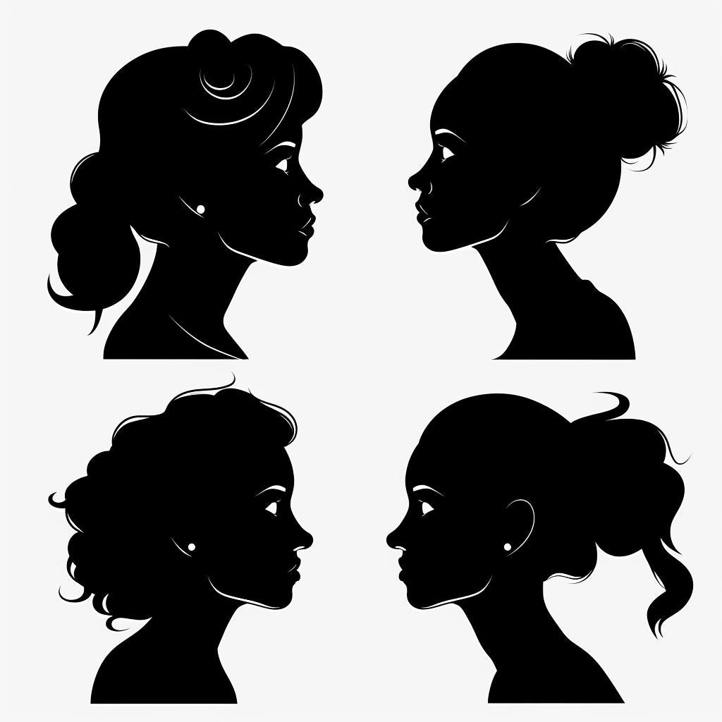 silhouette  faces  women  black  white  profile  vector  svg  poses  sheet 953373
