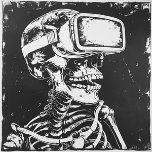 skeleton  VR  headset  monoprint  black  white  linocut  character  mask  vector 1070799