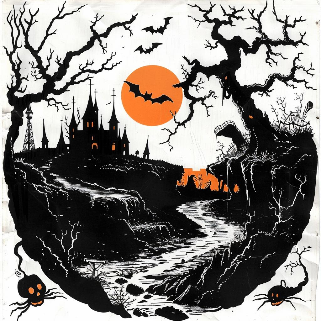 poster  castle  trees  blackorange  illustration  gothic  spooky  fantasy  mood  dark 927345