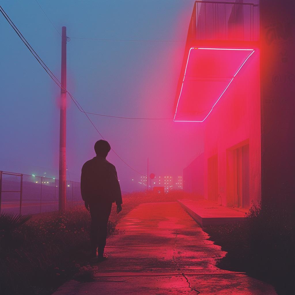 surreal  neon  album  cover  lights  sidewalk  man  walking  creative  art 962607