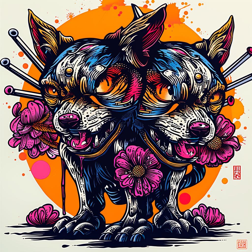 dogs  flowers  Japanese  lettering  colorful  cheerful  nature  art  whimsical  pets 948567