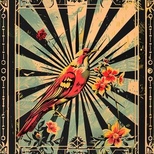 poster  bird  sun  rays  chromolithography  art  graphic  colorful  design  nature 1058926