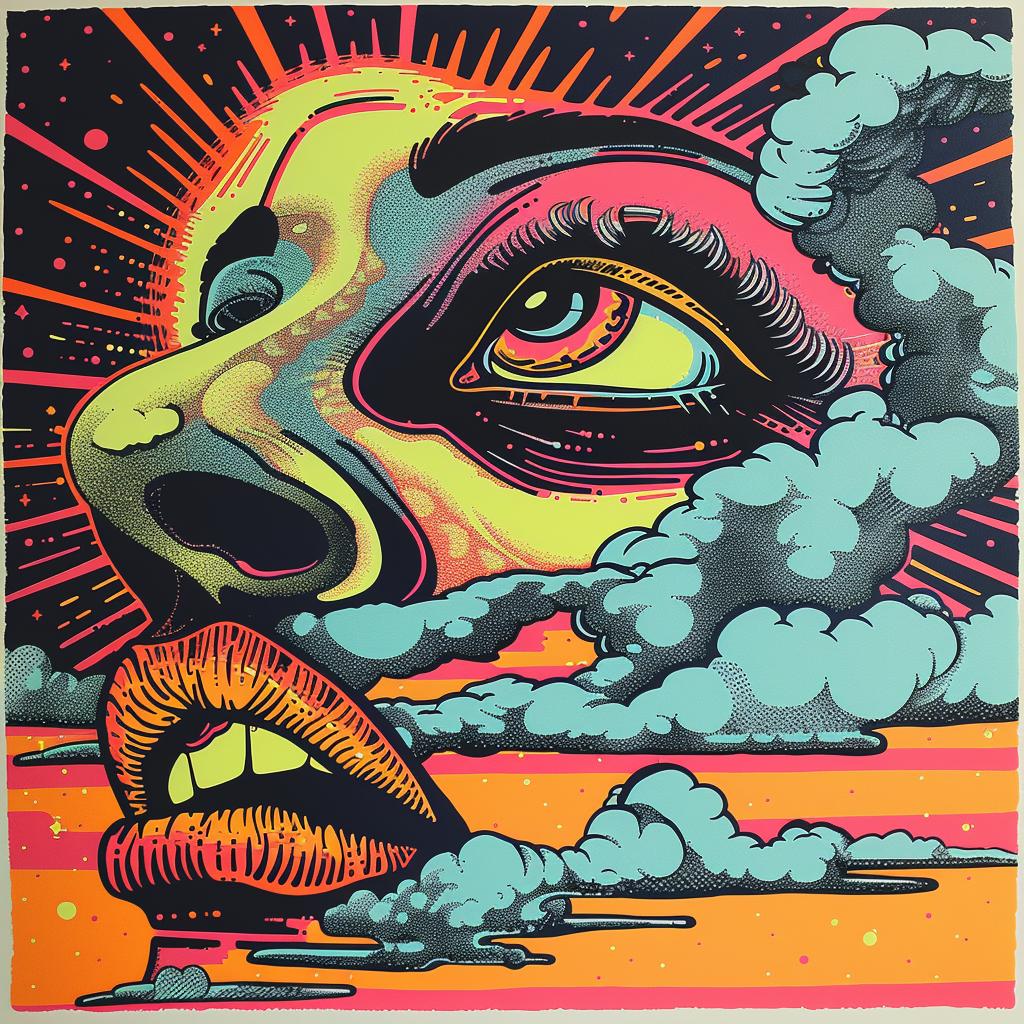 colorful  poster  woman  clouds  psychedelic  vibrant  art  illustration  style  max 929923