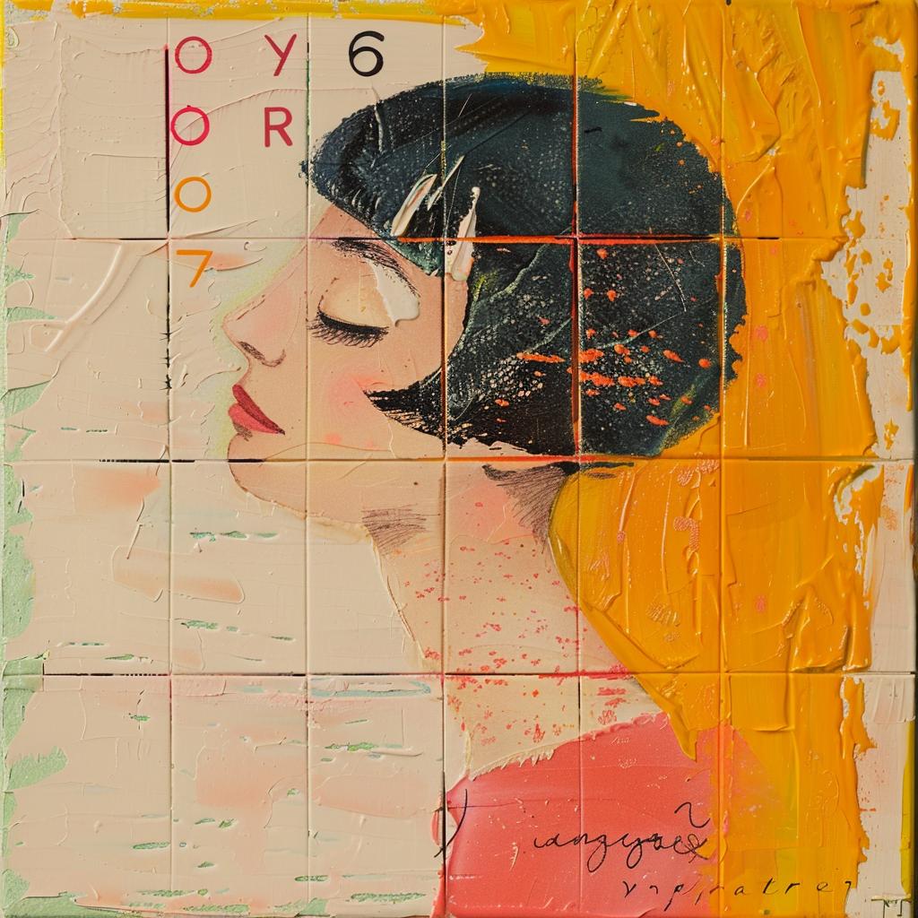 encaustic  painting  woman  black  hair  colorful  impasto  art  conceptual  style 1016004