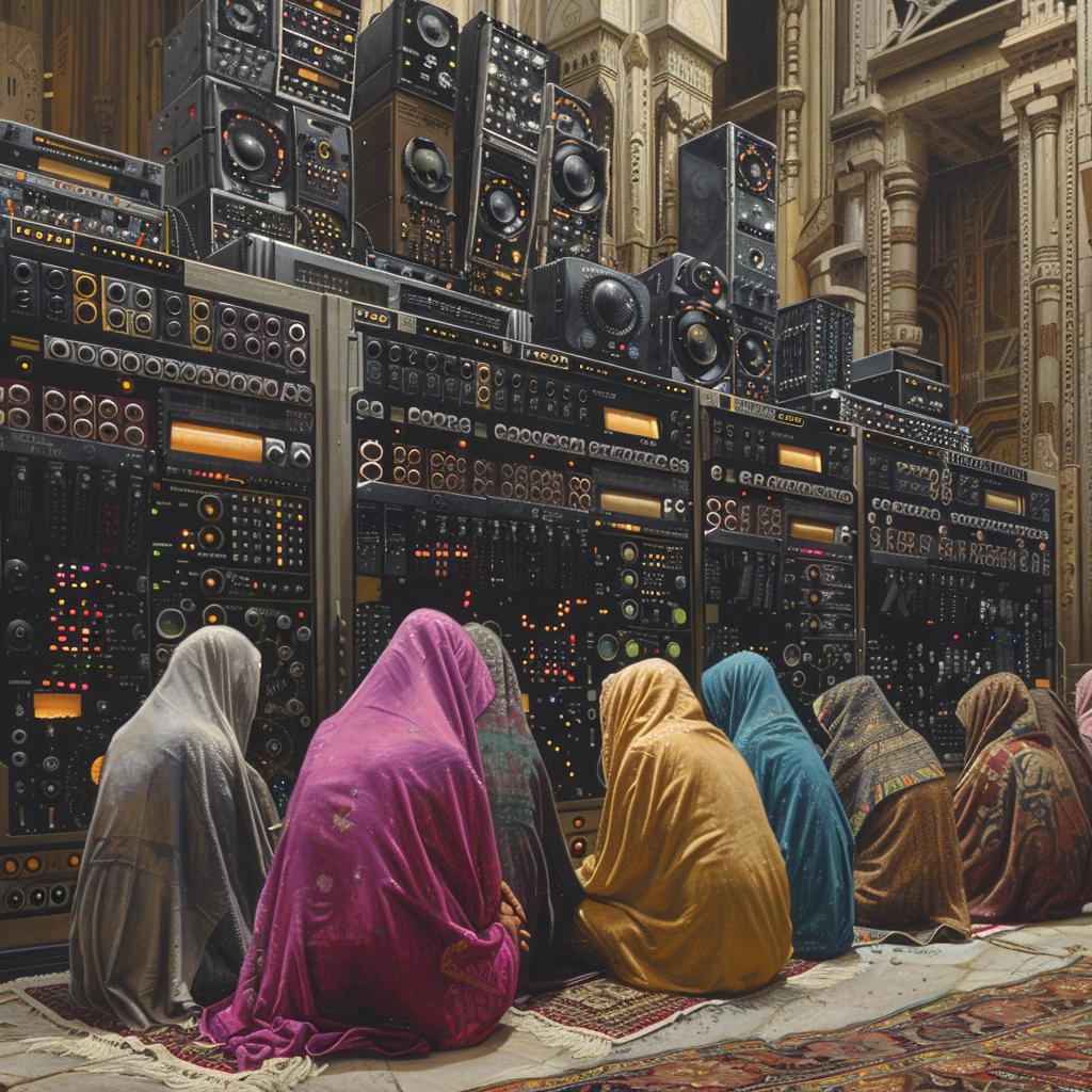 Todd  Schorr  worshipers  colorful  speakers  praying  kneeling  room  women  art 1028955