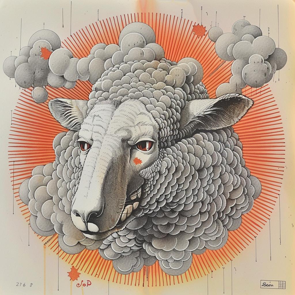 mythical  creature  wolf  sheep  hybrid  halftone  blending  wild  features  illustration 934768
