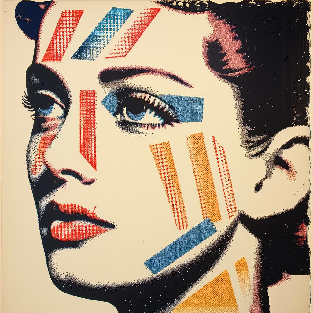 poster  woman  face  striped  pattern  red  blue  white  graphic  collage 963244