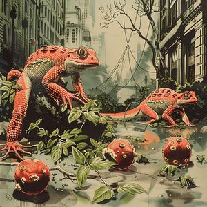 painting  frogs  street  berries  colorful  nature  artwork  charming  life  landscape 1059435