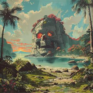 skull  beach  palm  chromolithography  nature  stilllife  dark  tropical  surreal  artistic 1053215