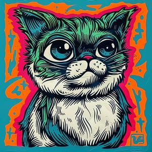 cat  cute  adorable  big  eyes  colorful  background  illustration  whimsical  cartoon 1037419