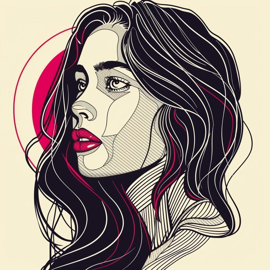 امرأة من فن البوب، سمراء، شعر طويل، شفاه حمراء، رسم متجه، صورة شخصية، منمقة، حديثة، 936912