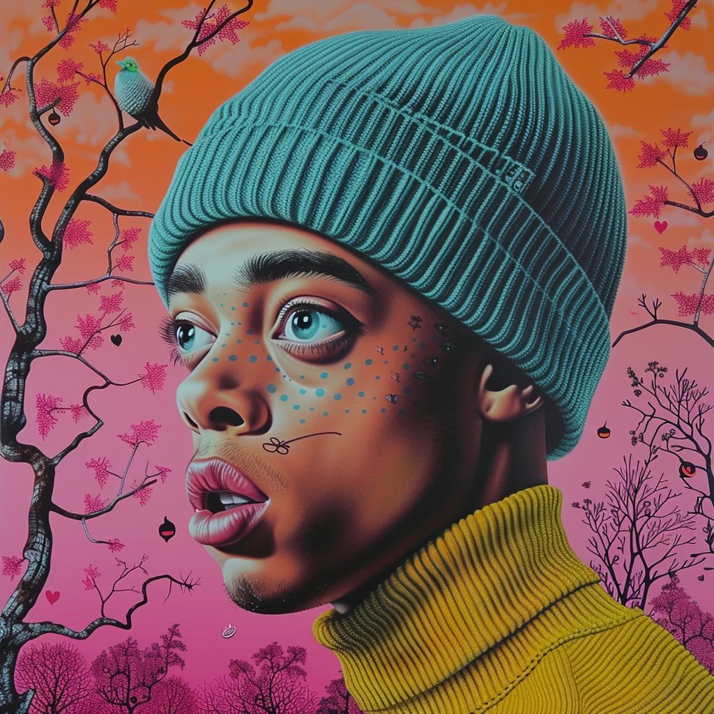 painting  portrait  man  casual  beanie  yellow  contemporary  modern  fashion  colorful 945023