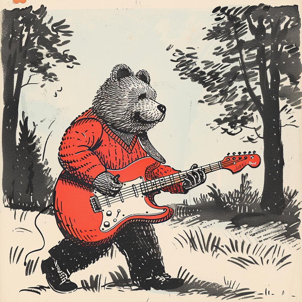 bear  electric  cartoon  Moebius  guitar  character  playful  illustration  art  colorful 922763