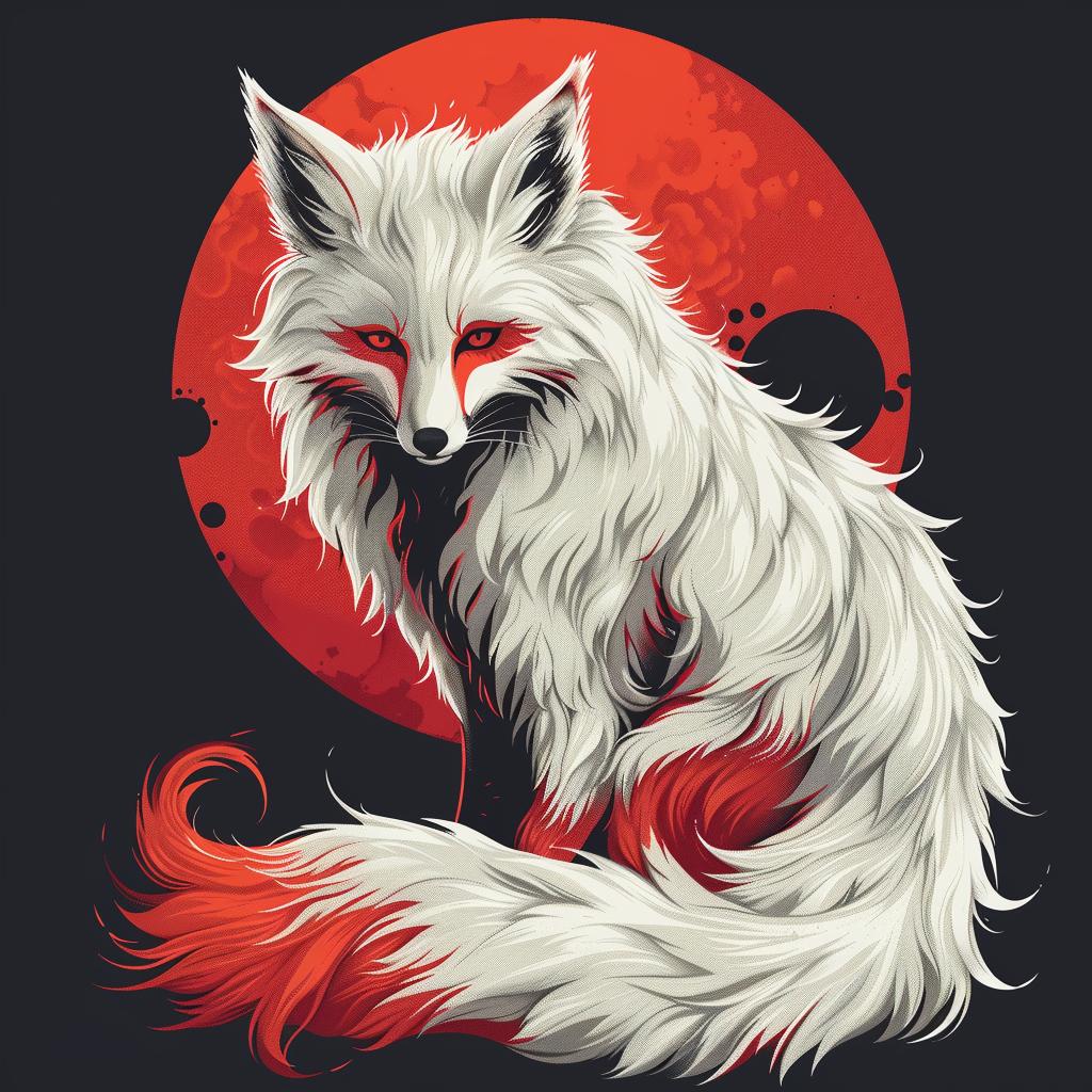 kitsune  fox  red  moon  sitting  ground  dynamic  mythical  nature  background 1017319