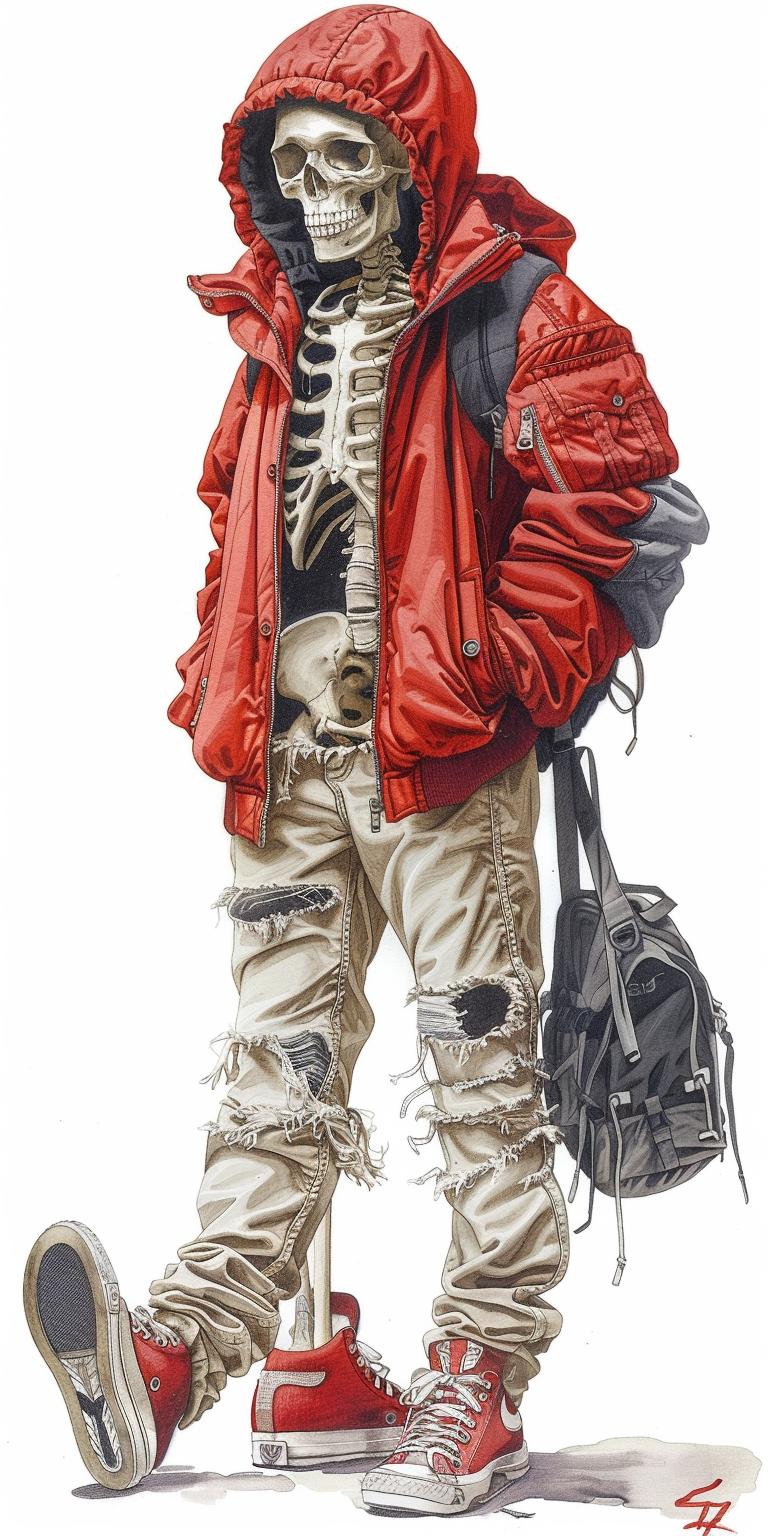skeleton  streetwear  portrait  fullbody  white  background  Codex  conceptual  urban  modern 971159