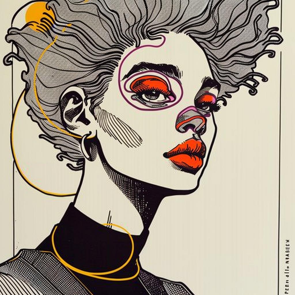 صورة شخصية لامرأة أمريكية من أصل أفريقي من فن البوب، رسم باتريك ناجل لعين حمراء، رسم توضيحي بسيط ونابض بالحياة للأزياء 938107