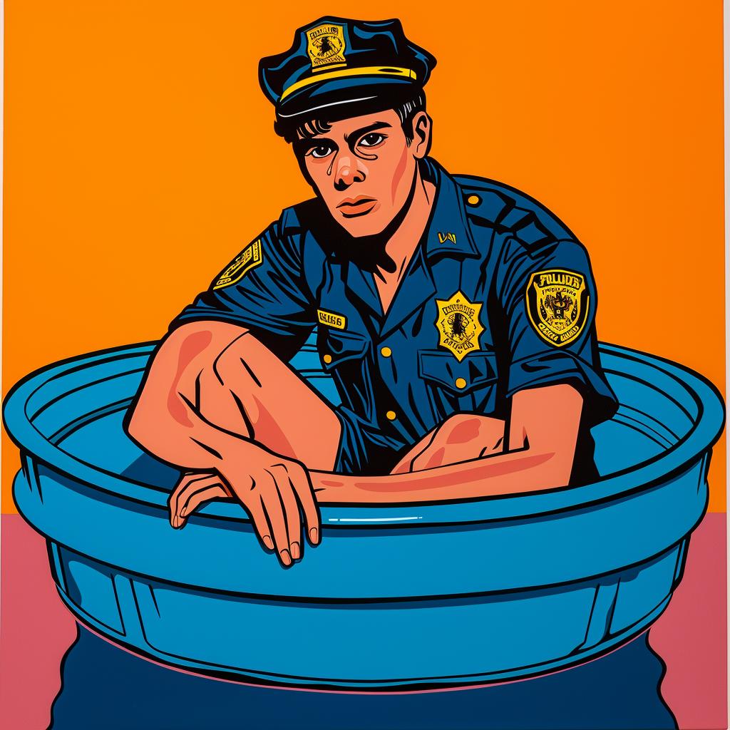 policeman  tub  absurd  quirky  colorful  modern  casual  relaxation  playfulness  art 1023501